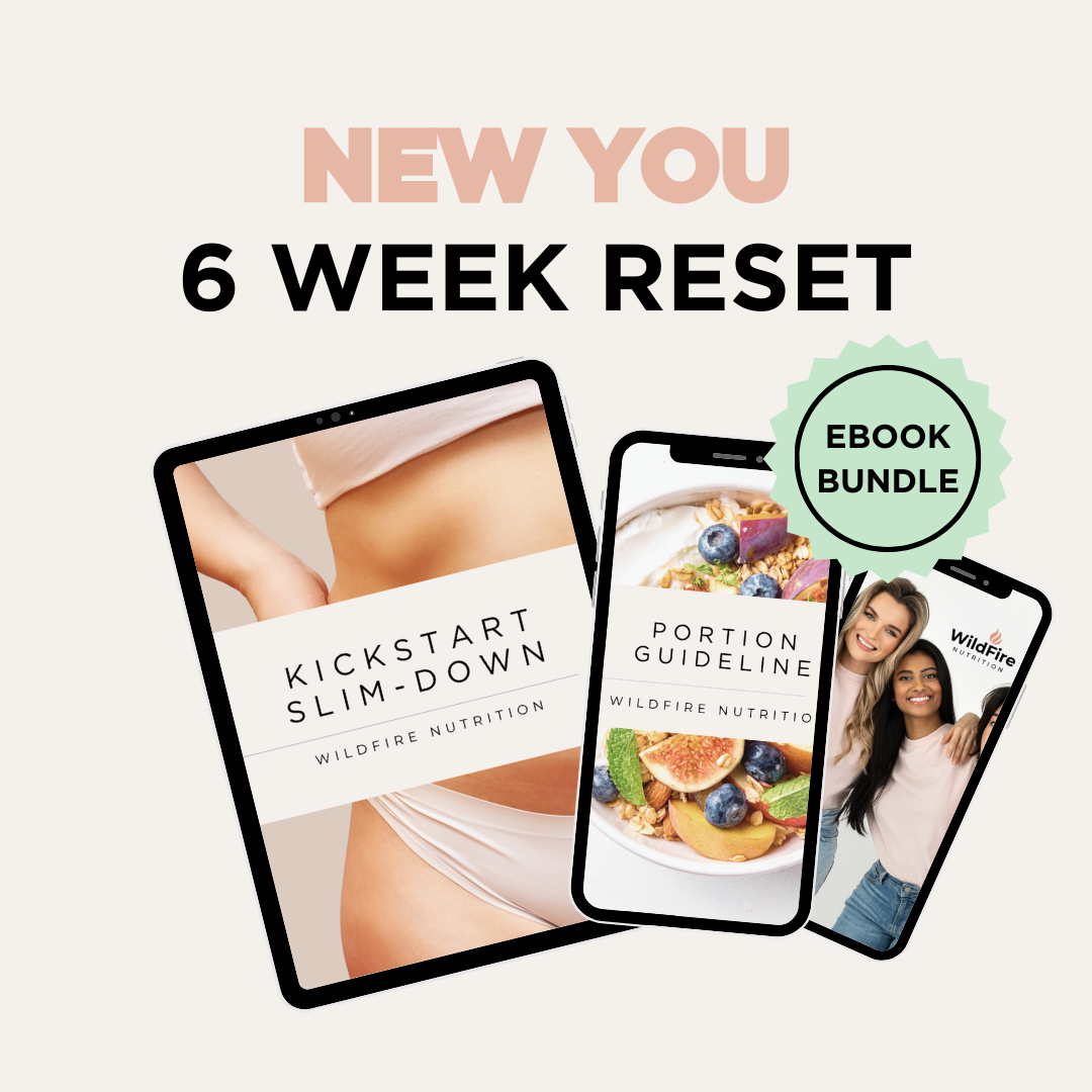 Ebook bundle for a 6-week reset program with digital devices displaying content.