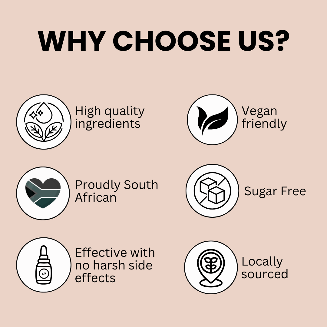 List of reasons to choose a product or brand on a beige background with icons and text.