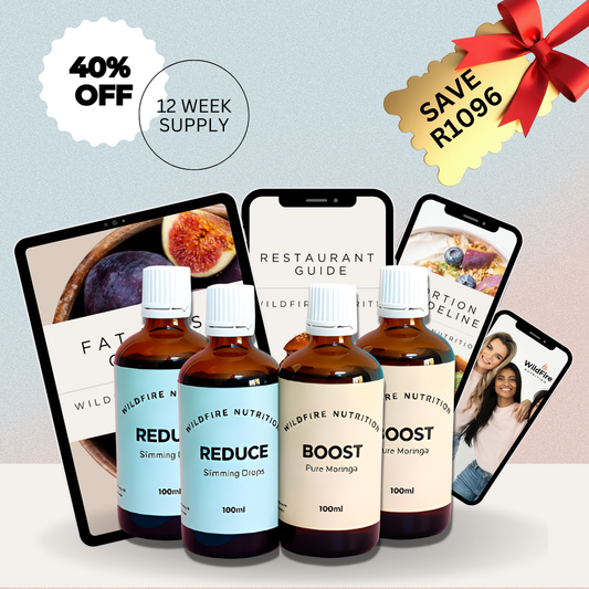 Four bottles of Wildfire Nutrition products with promotional text and images in the background. 40% Sale. Holiday Sale. 12 week supply